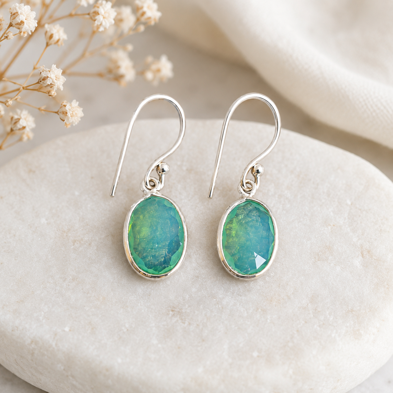 Aqua Oval Drop Earrings